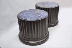 Large Pair Custom Fluted Column Pedestal Stand Painted Faux Purple Malachite Top