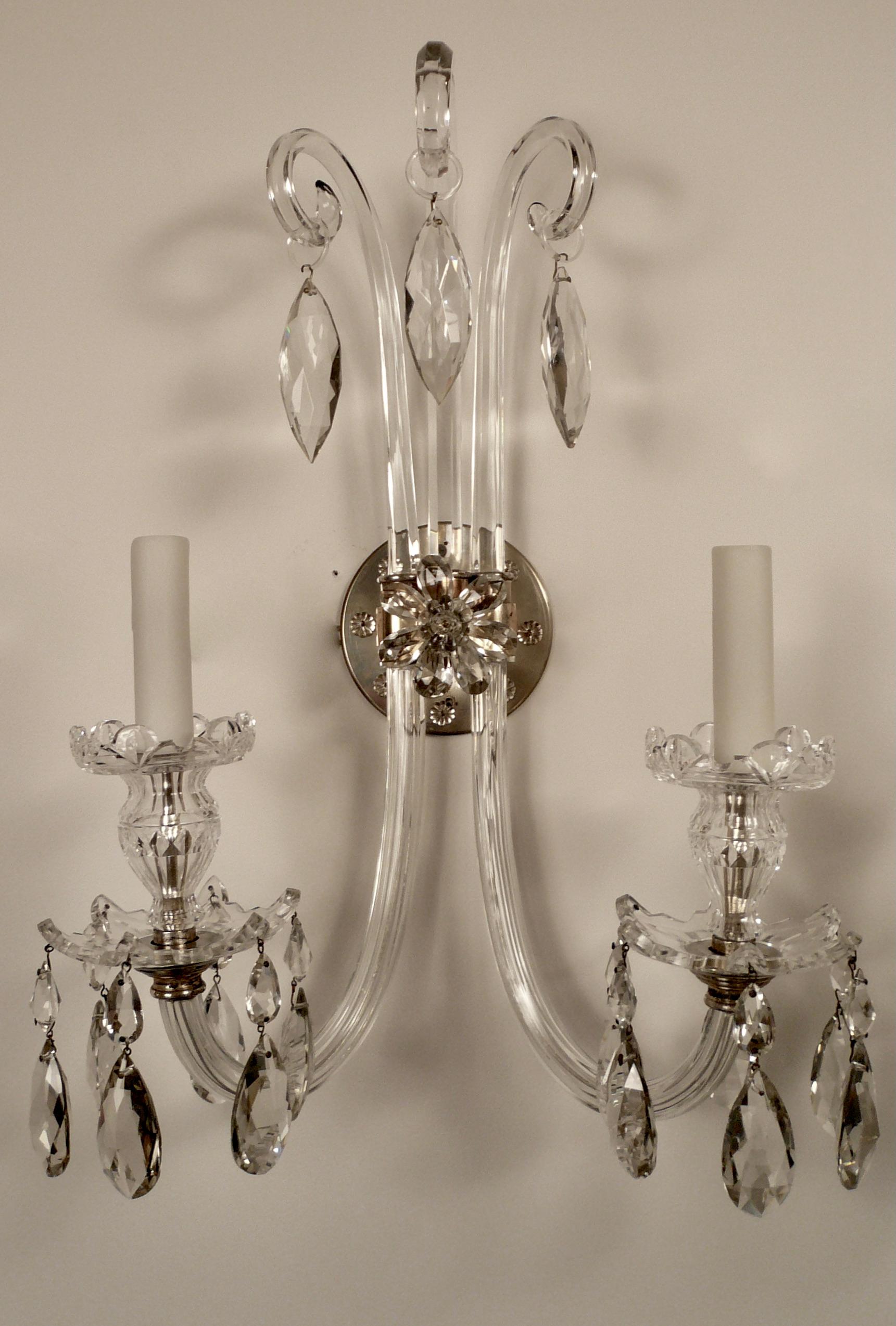 Large Pair Cut Crystal Georgian Style Sconces in the Style of Moses Lafount 5