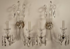 Large Pair Cut Crystal Georgian Style Sconces in the Style of Moses Lafount