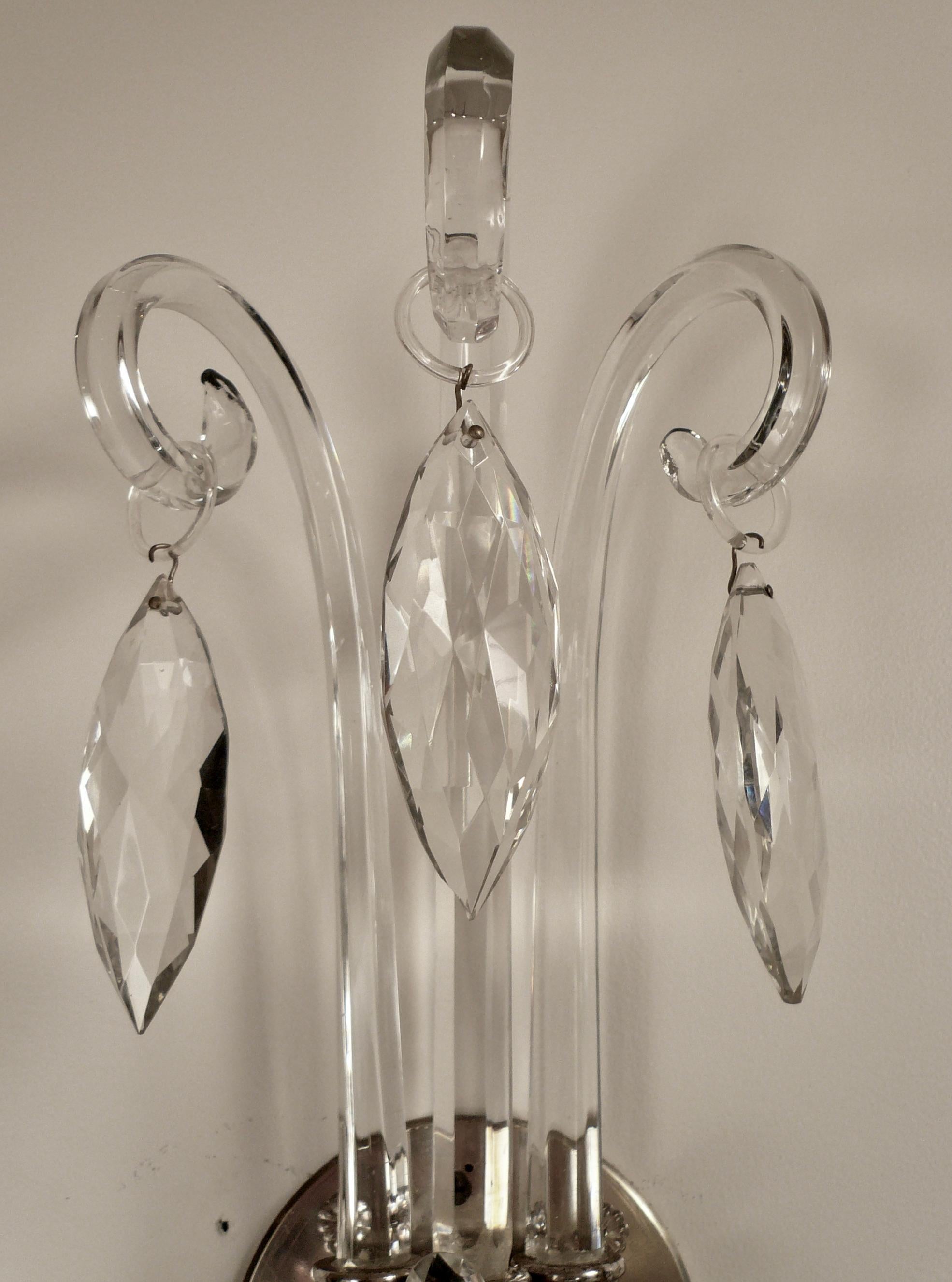 Faceted Large Pair Cut Crystal Georgian Style Sconces in the Style of Moses Lafount