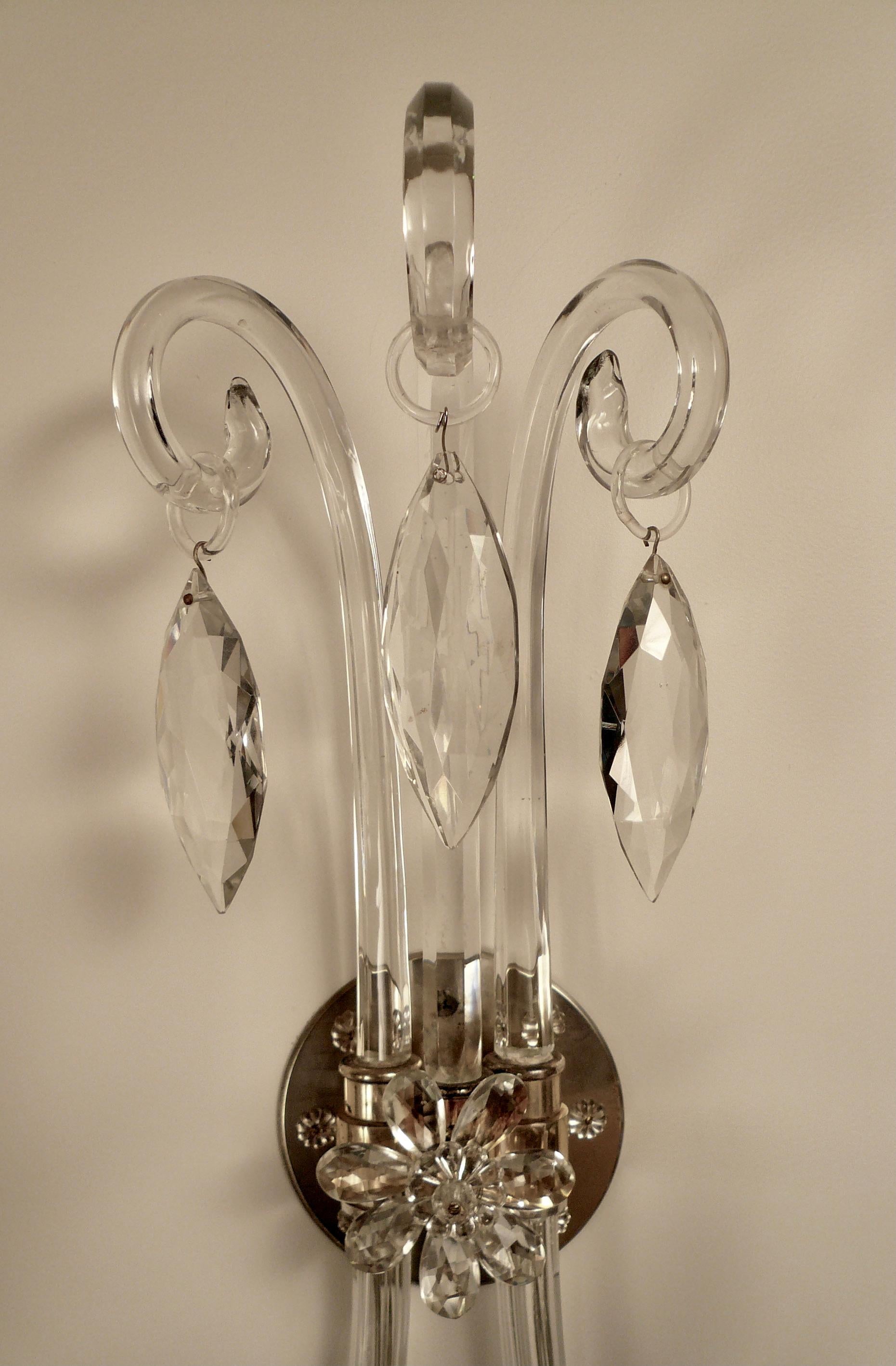 Large Pair Cut Crystal Georgian Style Sconces in the Style of Moses Lafount In Good Condition In Pittsburgh, PA