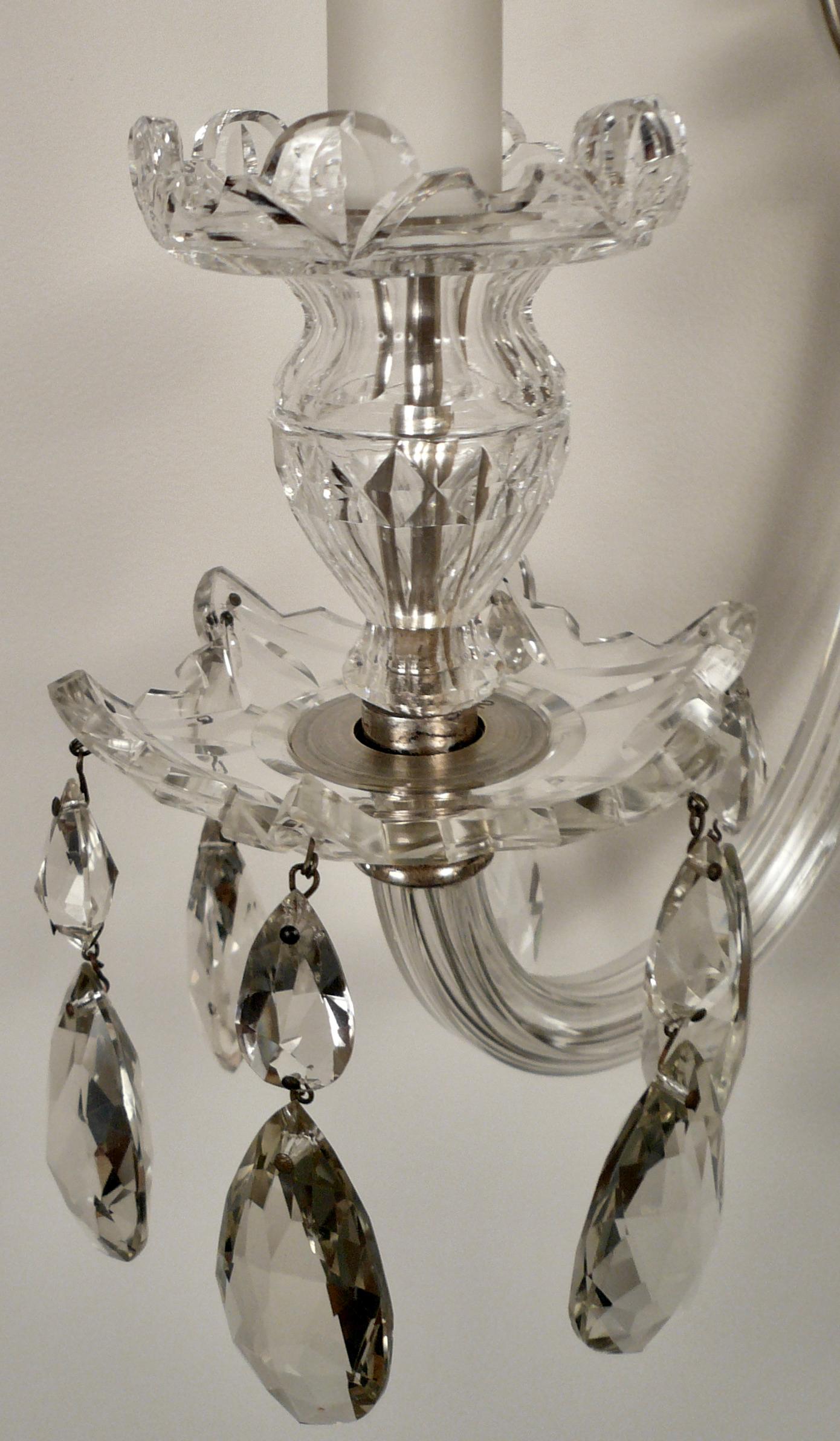 Large Pair Cut Crystal Georgian Style Sconces in the Style of Moses Lafount 1