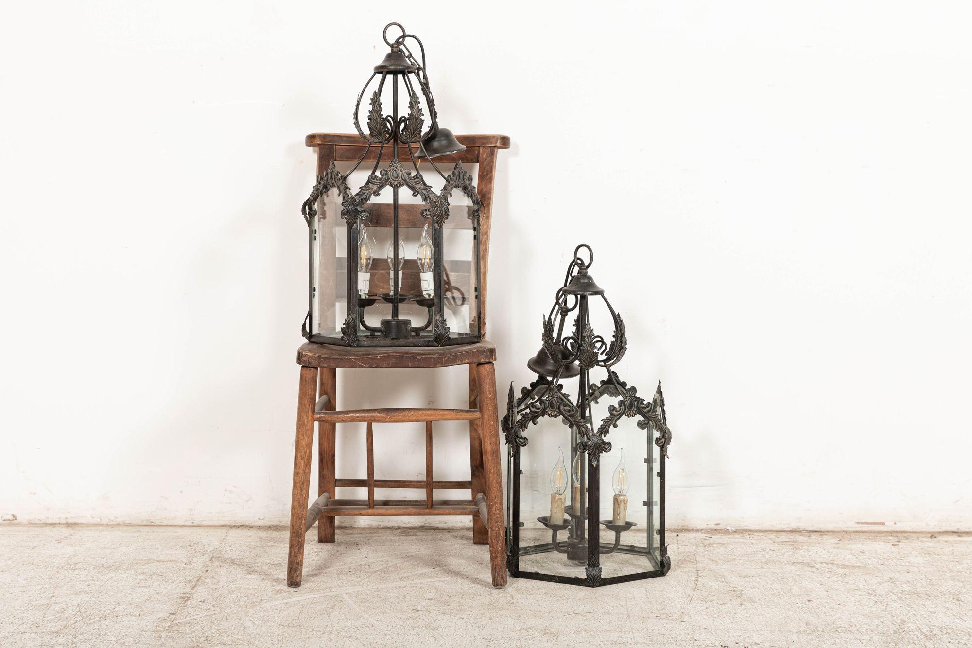 Circa late 20thC
Large Pair Decorative Glazed Hall lanterns
Price is for the pair

Measures: W29 x D29 x H63 cm.