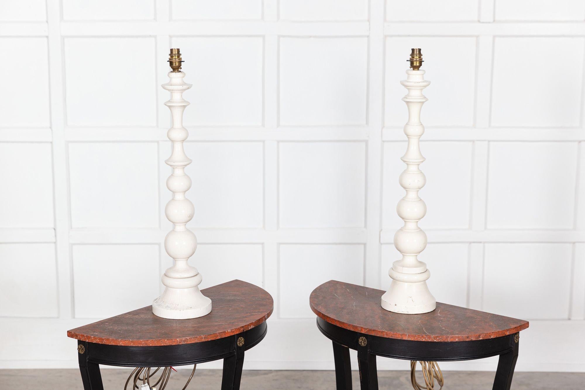 Large Pair Dorchester Hotel Bobbin Table Lamps 4