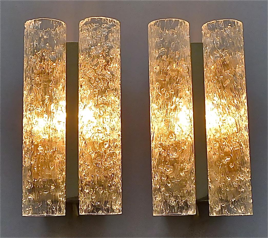 Large Pair Doria Sconces Chrome Metal Murano Ice Glass Tubes Venini Style, 1960s For Sale 7