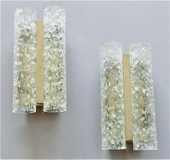 Grande paire d'appliques Doria en métal chromé et tubes en verre de Murano de style Venini, années 1960