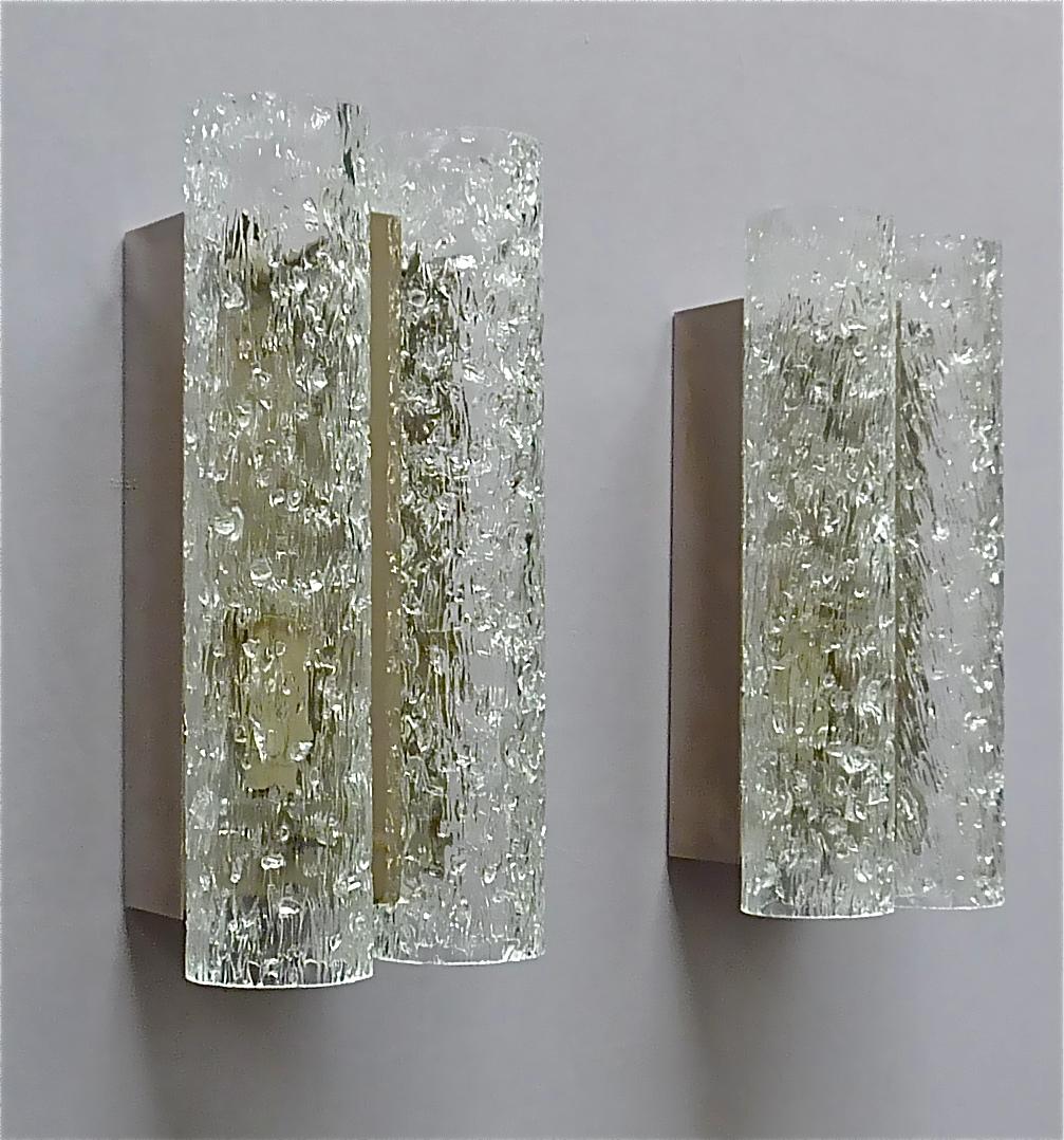 Large Pair Doria Sconces Chrome Metal Murano Ice Glass Tubes Venini Style, 1960s In Good Condition For Sale In Nierstein am Rhein, DE