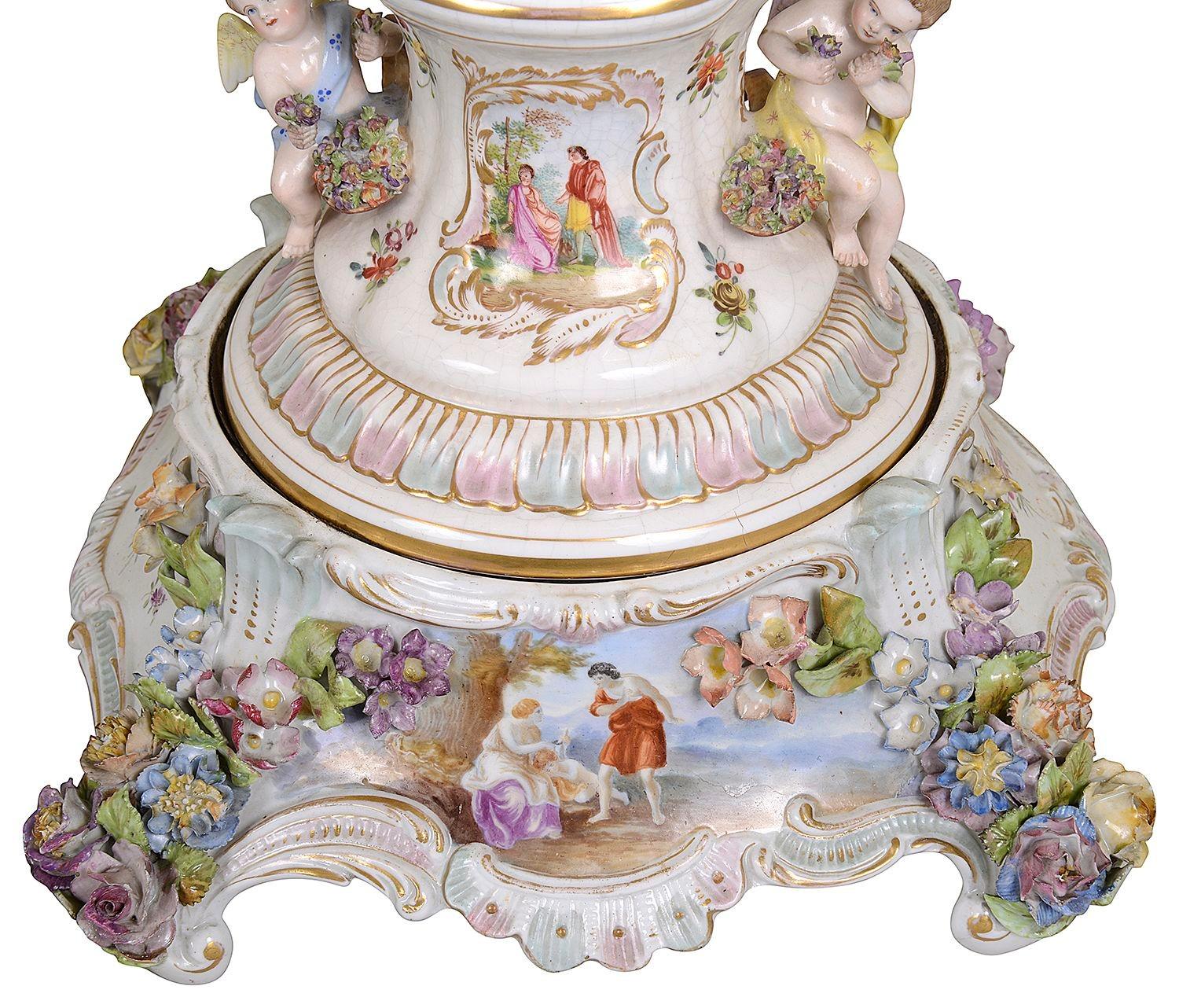 Large Pair Dresden porcelain lidded vases, circa 1890. In Good Condition For Sale In Brighton, Sussex