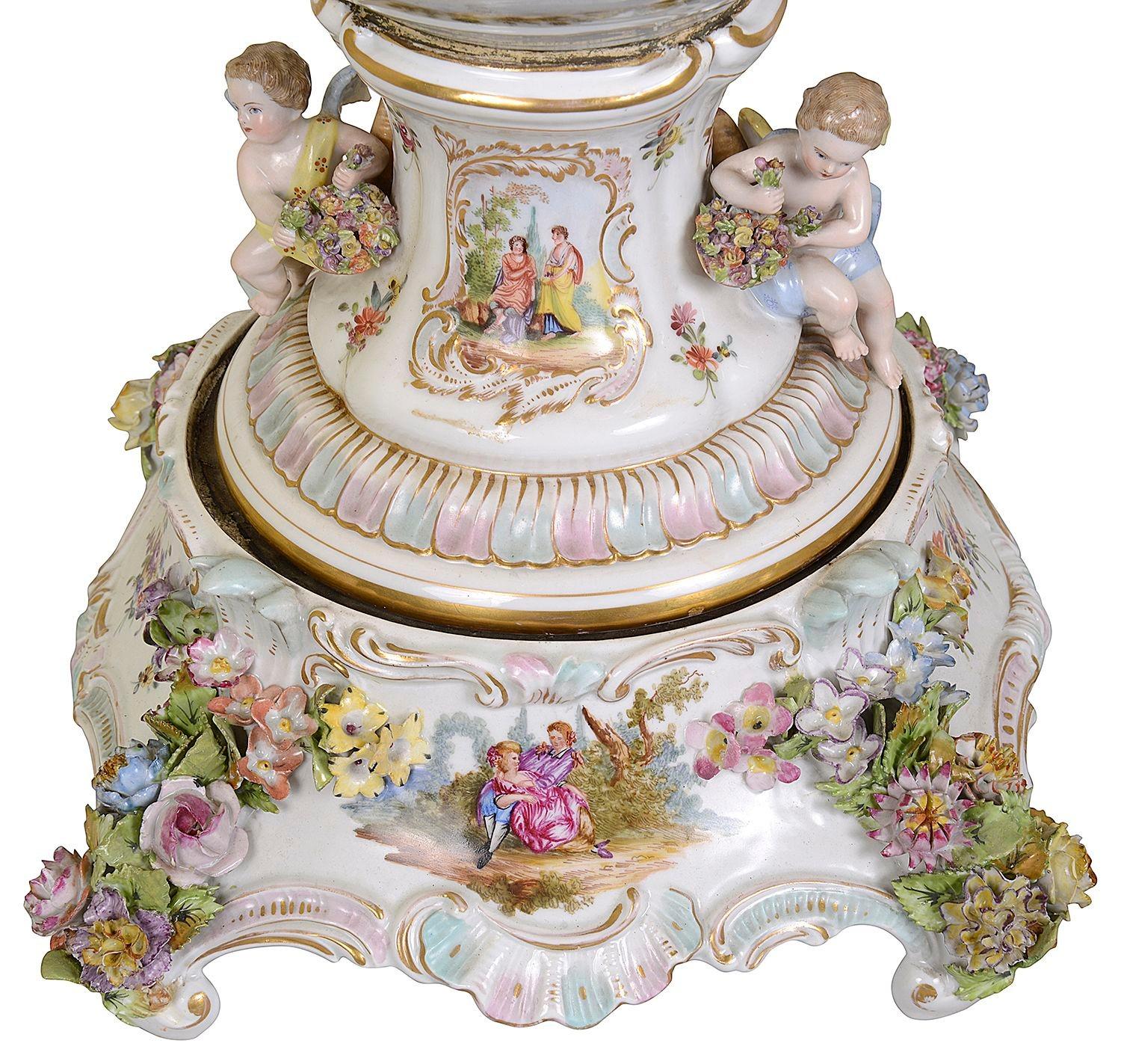 19th Century Large Pair Dresden porcelain lidded vases, circa 1890. For Sale
