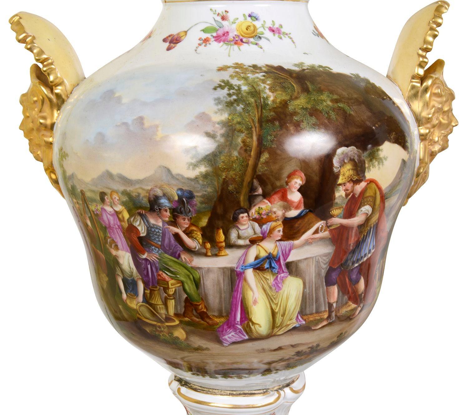 Porcelain Large Pair Dresden porcelain lidded vases, circa 1890. For Sale