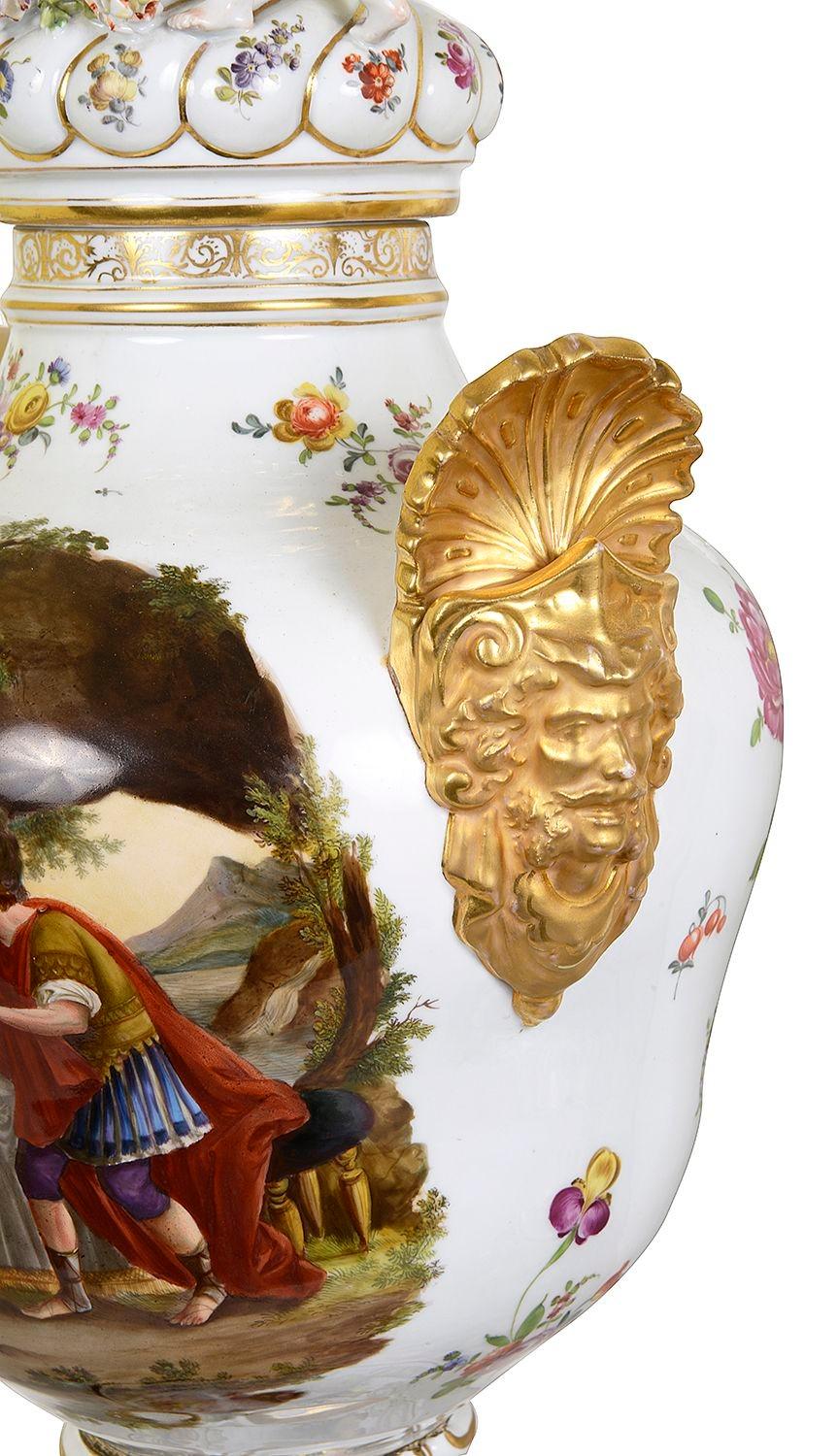 Large Pair Dresden porcelain lidded vases, circa 1890. For Sale 2