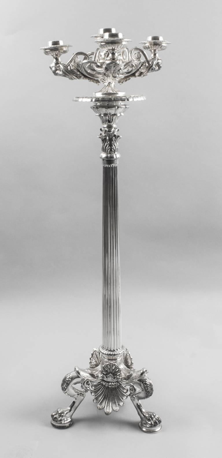 Large Pair of Elegant Silver Plated Neoclassical Candelabra, 20th Century In Excellent Condition In London, GB