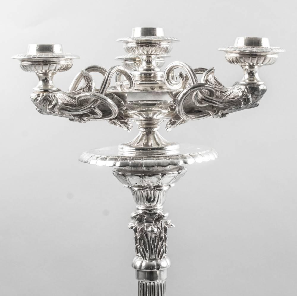Mid-20th Century Large Pair of Elegant Silver Plated Neoclassical Candelabra, 20th Century