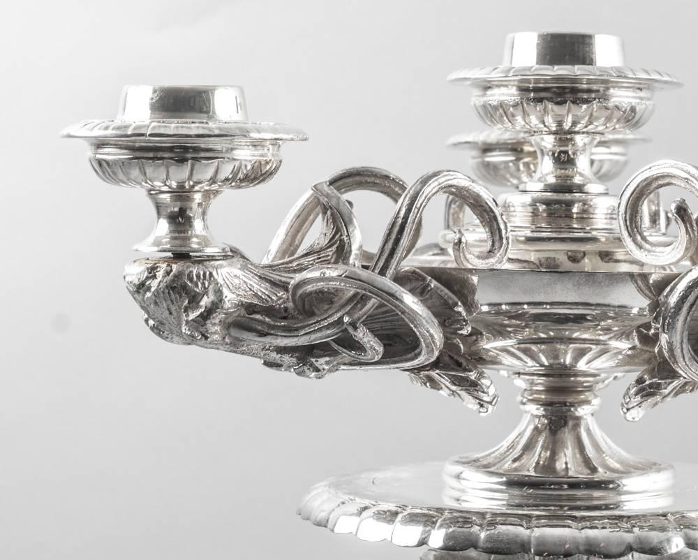 Large Pair of Elegant Silver Plated Neoclassical Candelabra, 20th Century 3