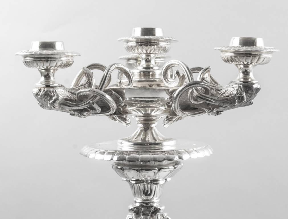 Large Pair of Elegant Silver Plated Neoclassical Candelabra, 20th Century 4