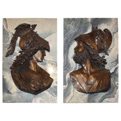 Large Pair of Emile Pinedo of Portrait Medallions on Marble Plaques