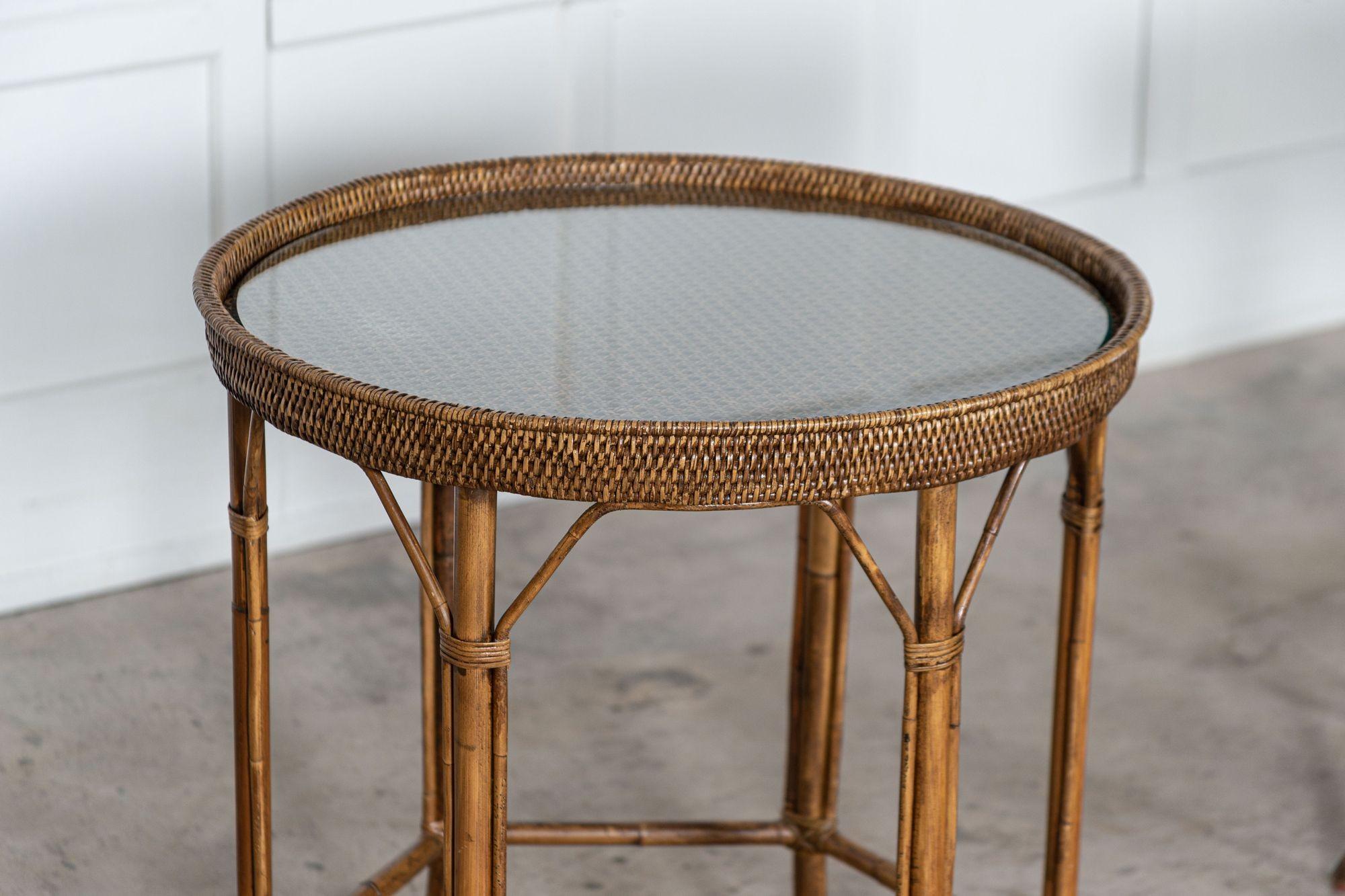 Large Pair English Glazed Bamboo Side Tables For Sale at 1stDibs