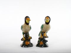 Large Pair English Glazed Porcelain / Terracotta Birds Statues