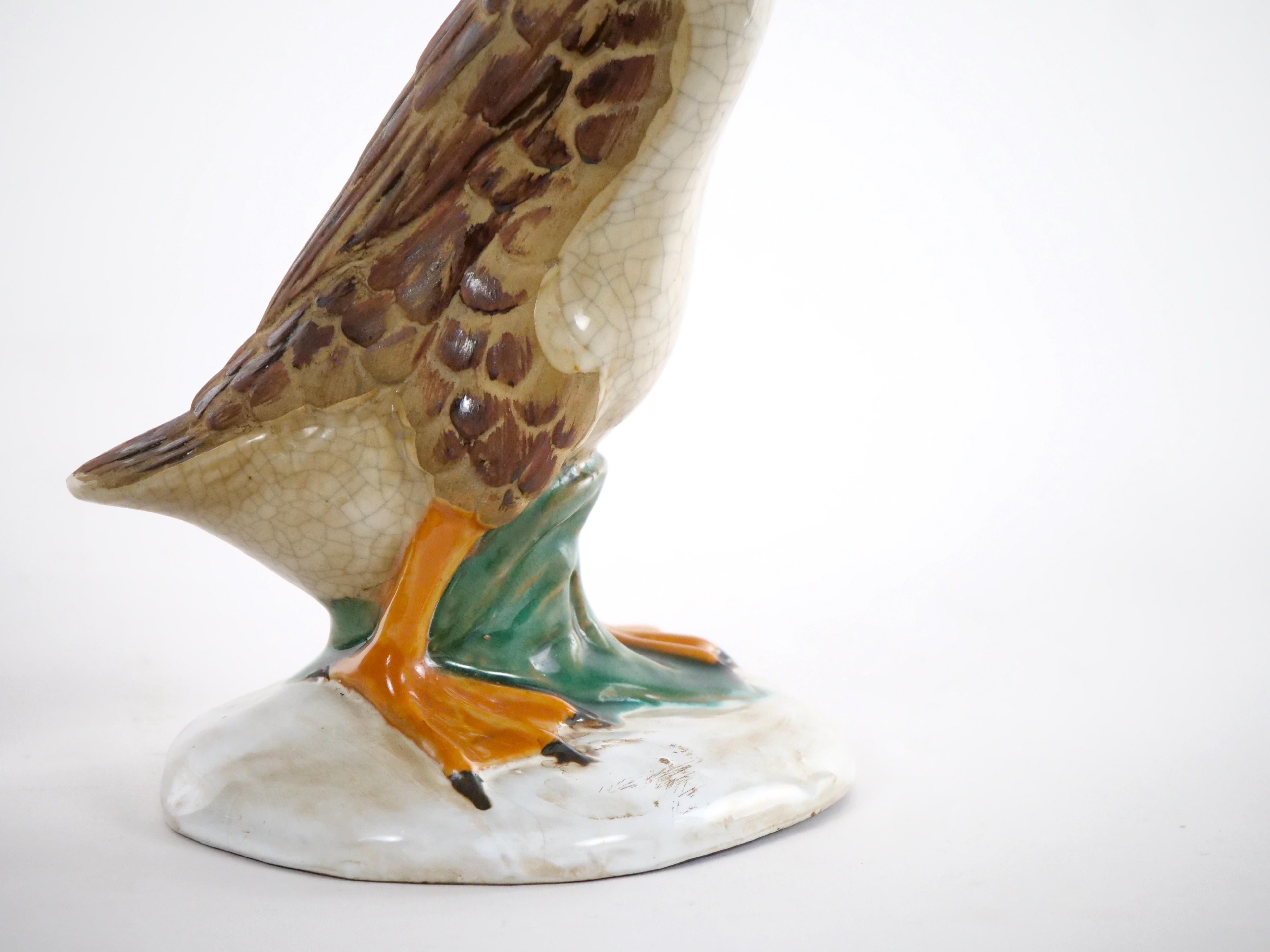 Large Pair English Glazed Porcelain / Terracotta Duck Statues For Sale 4