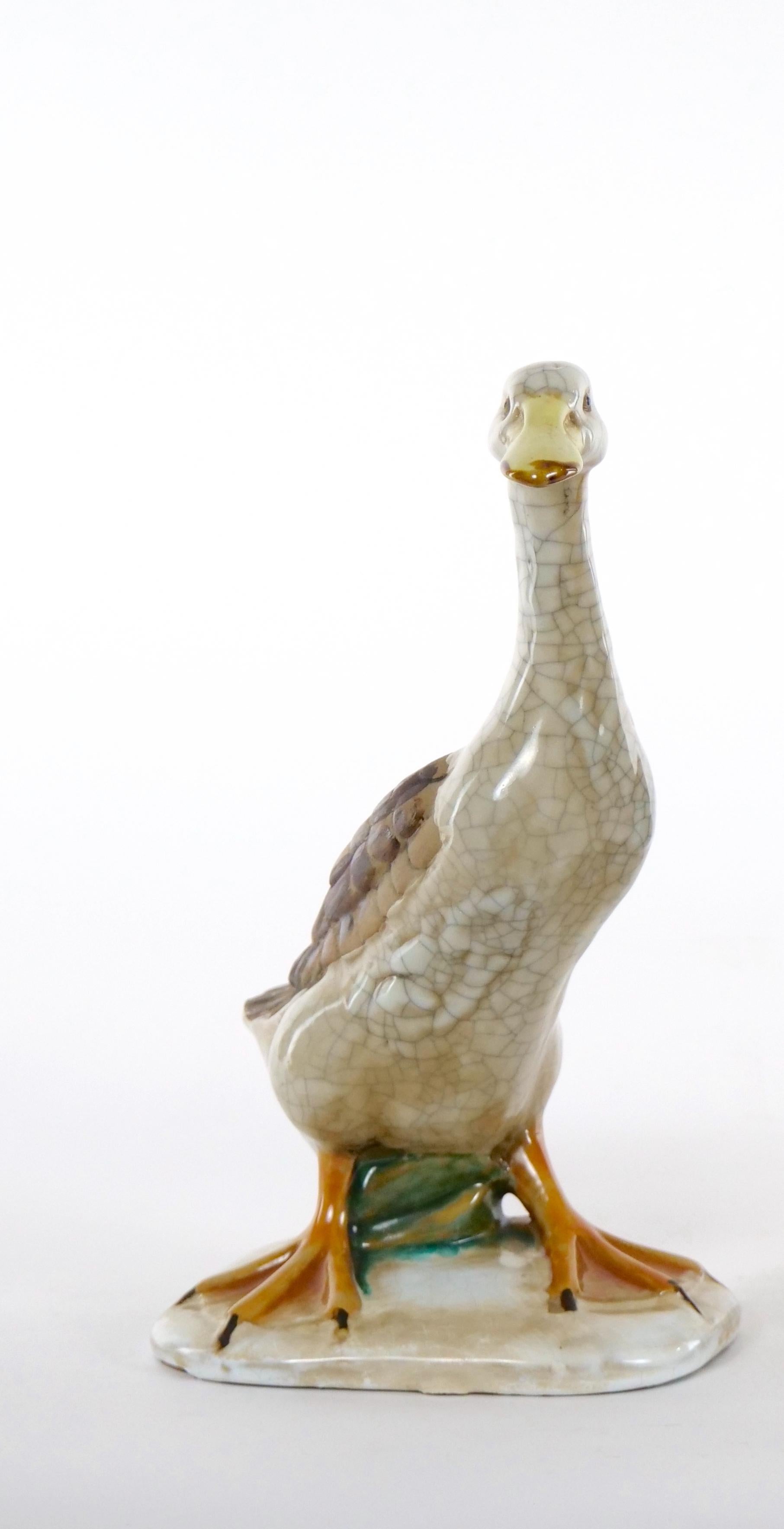 20th Century Large Pair English Glazed Porcelain / Terracotta Duck Statues For Sale