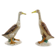 Large Pair English Glazed Porcelain / Terracotta Duck Statues