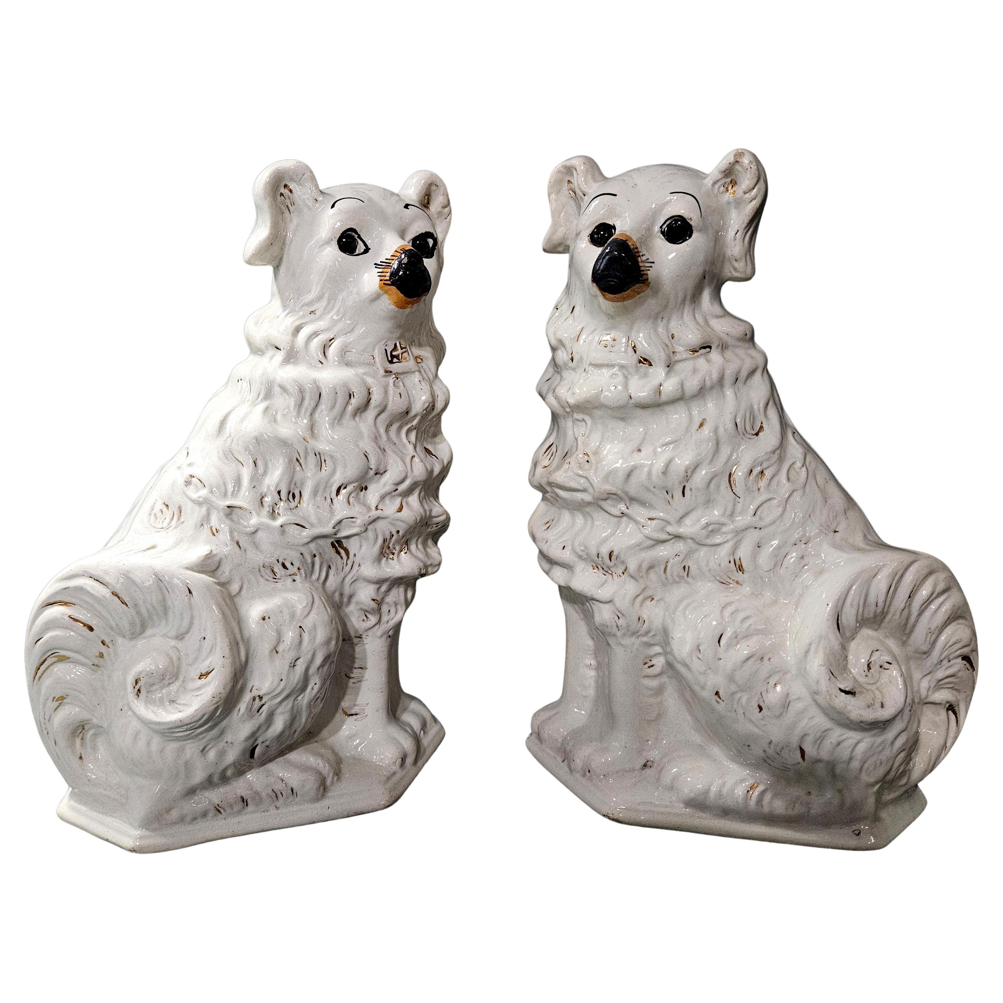 Large Pair English Staffordshire Dogs Figurines, 19th C. Ric #SF002