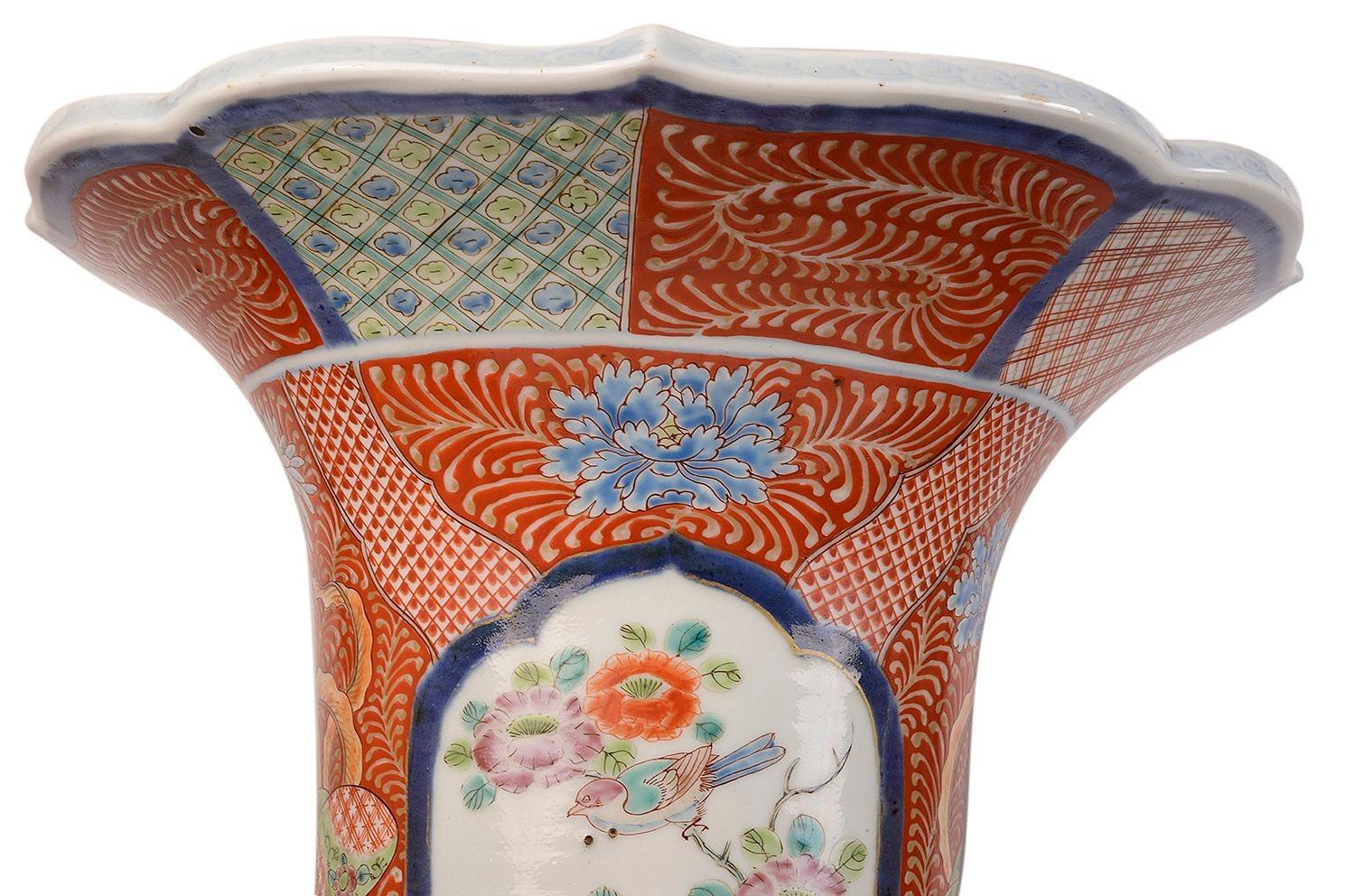 Japanese Large Pair Flared Neck Kutani Vases, circa 1890 For Sale
