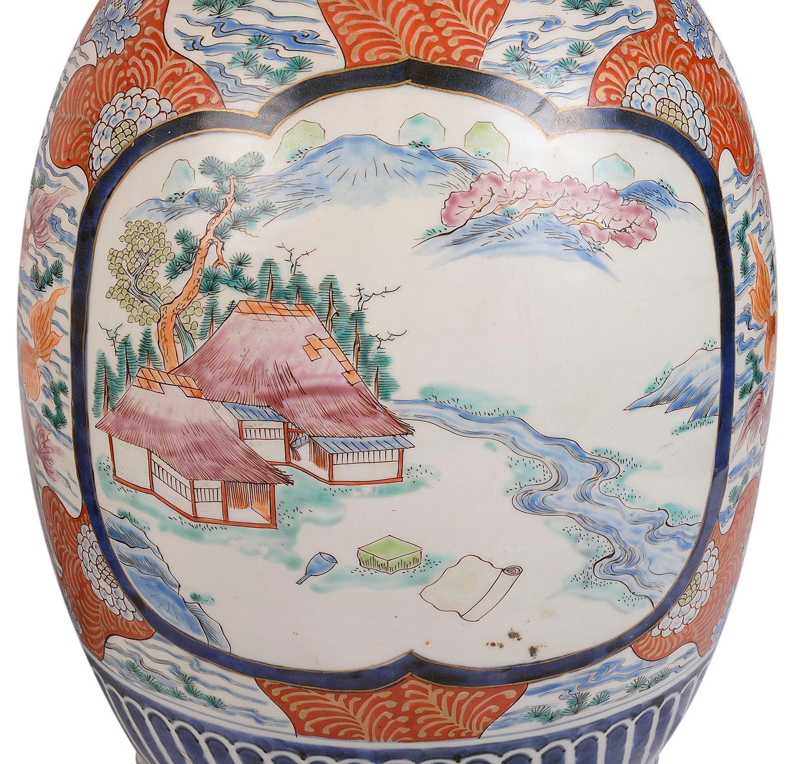 Porcelain Large Pair Flared Neck Kutani Vases, circa 1890 For Sale