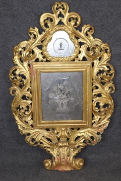 Large Pair Florentine Italian Gilded Rococo Mirrors with Etched Mirrored Panels