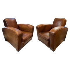Antique Large Pair French Club Chairs, 1930