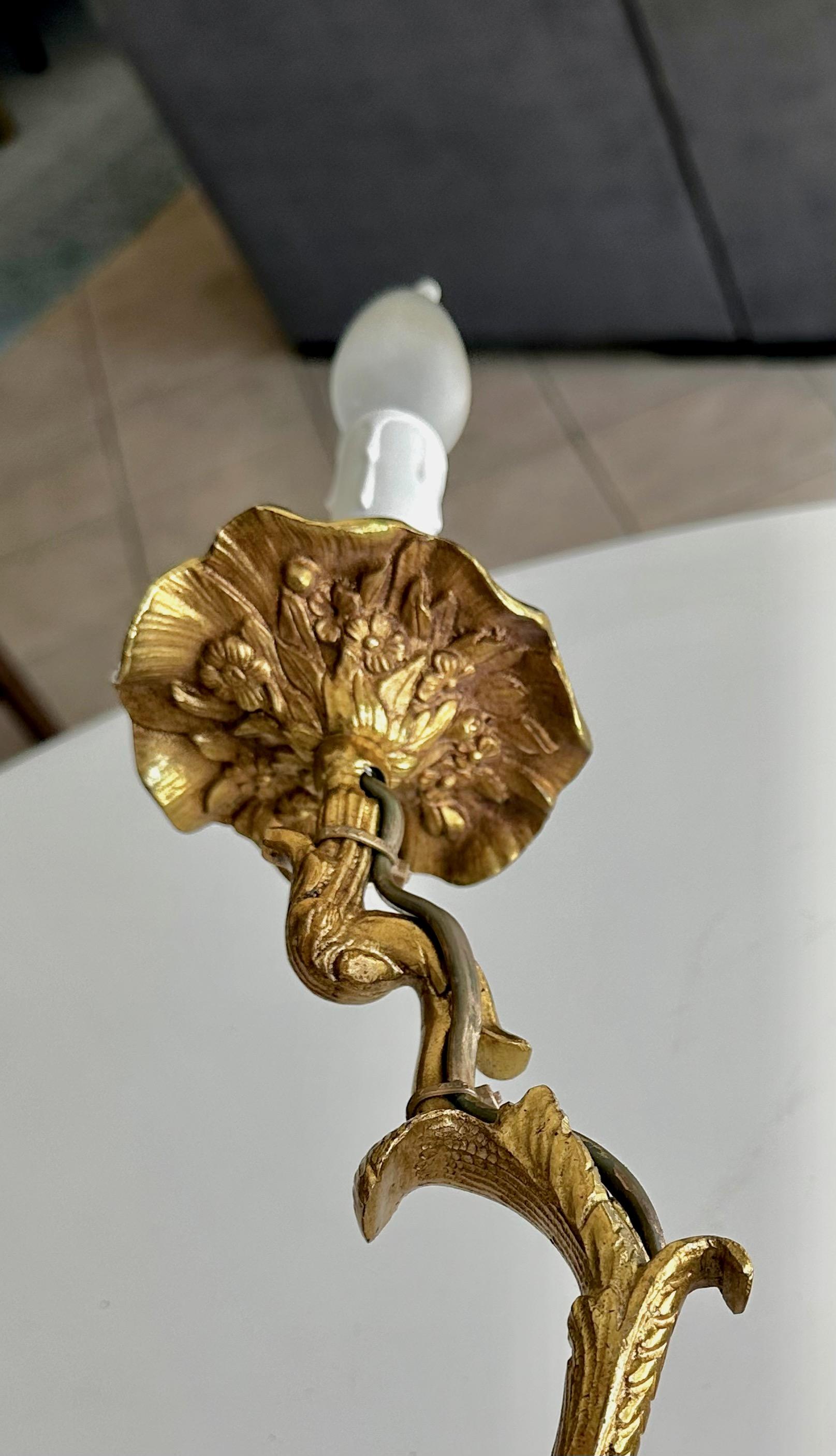 Large Pair French Gilt Bronze Chinoiserie Figural Wall Sconces For Sale 13