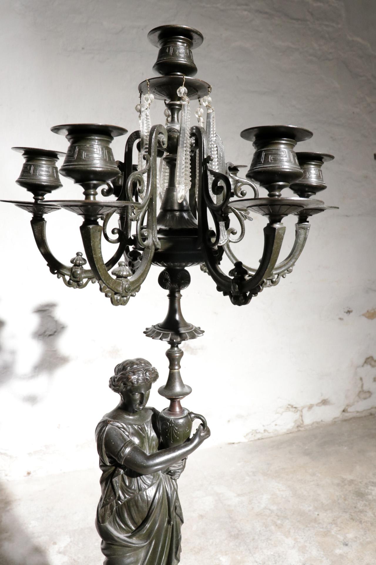 Large Pair of French Patinated Bronze Figural Candelabra, 19th Century For Sale 5
