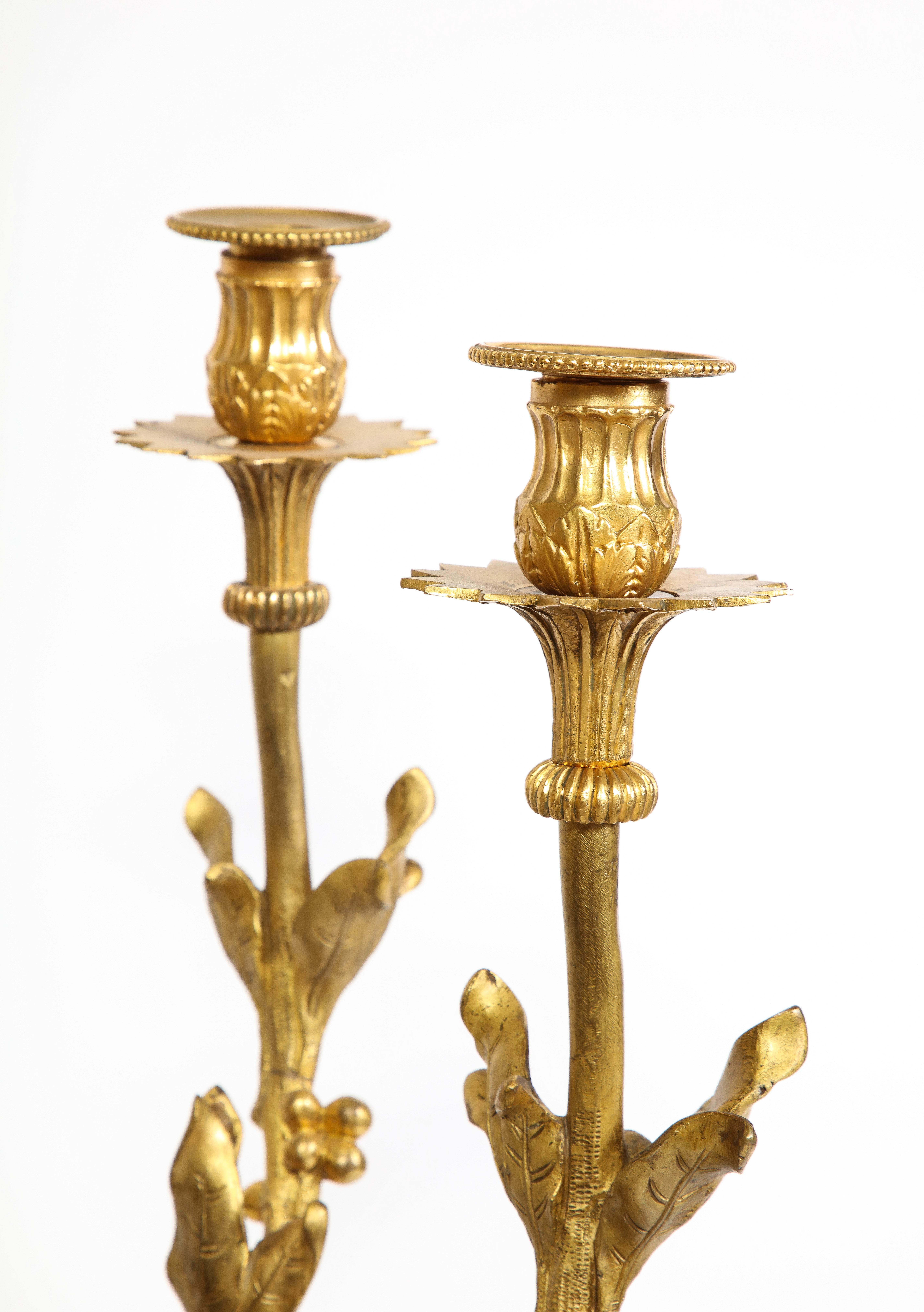 Large Pair French Patinated & Dore Bronze Putti Form Candelabra on Marble Bases For Sale 8