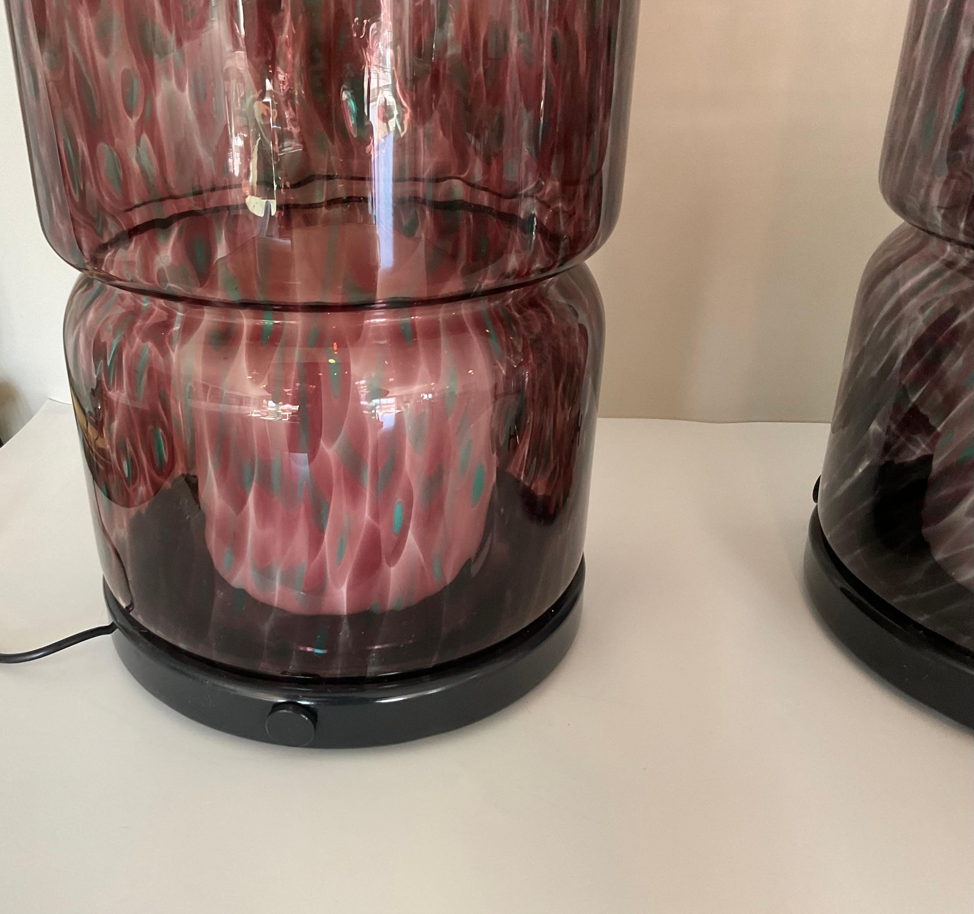 Large Pair Gae Aulenti Glicene De Terra Plum Murrine Floor Table Lamps Vistosi In Good Condition In Ann Arbor, MI