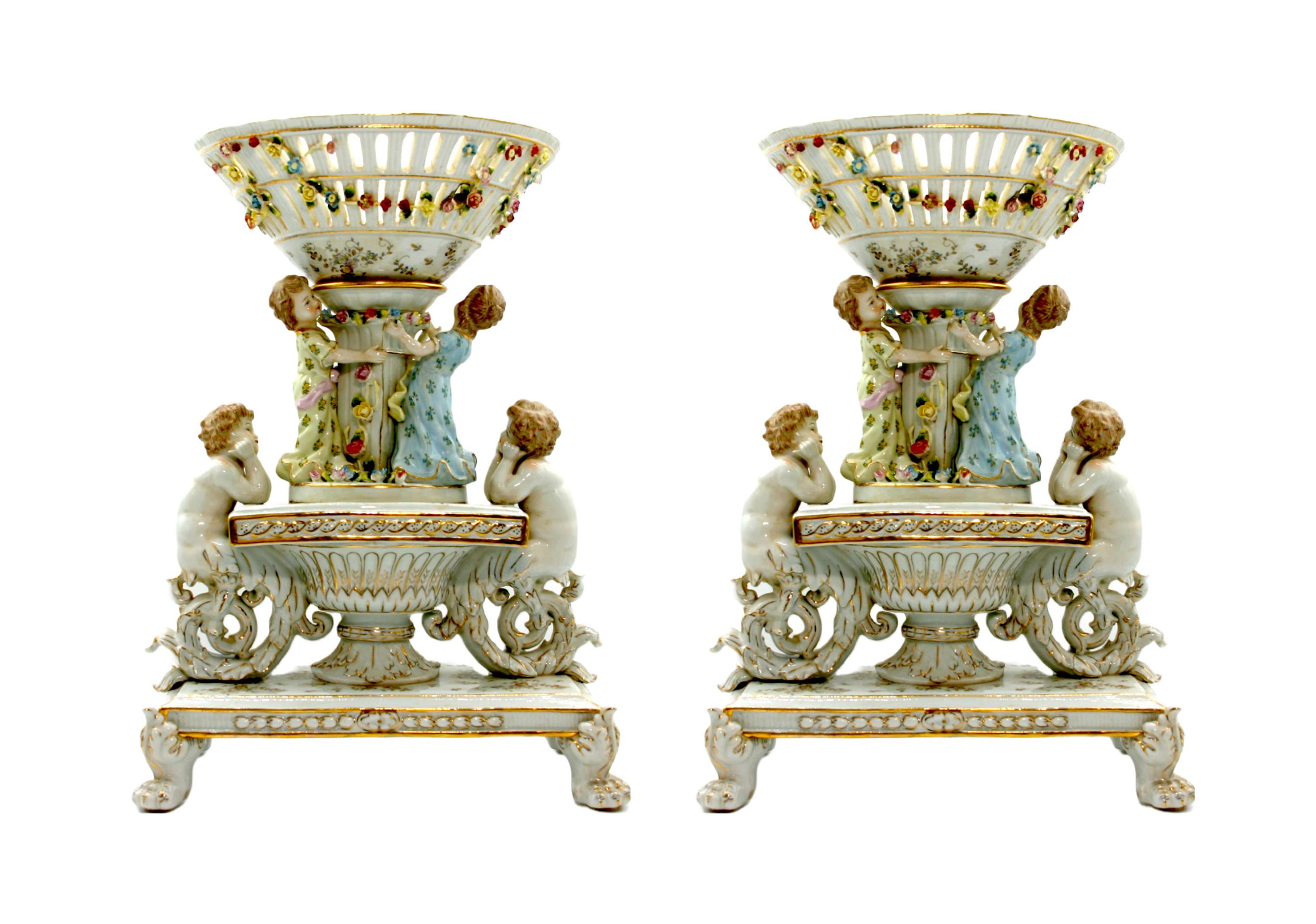 Large Pair German Porcelain Decorative Pieces For Sale 14