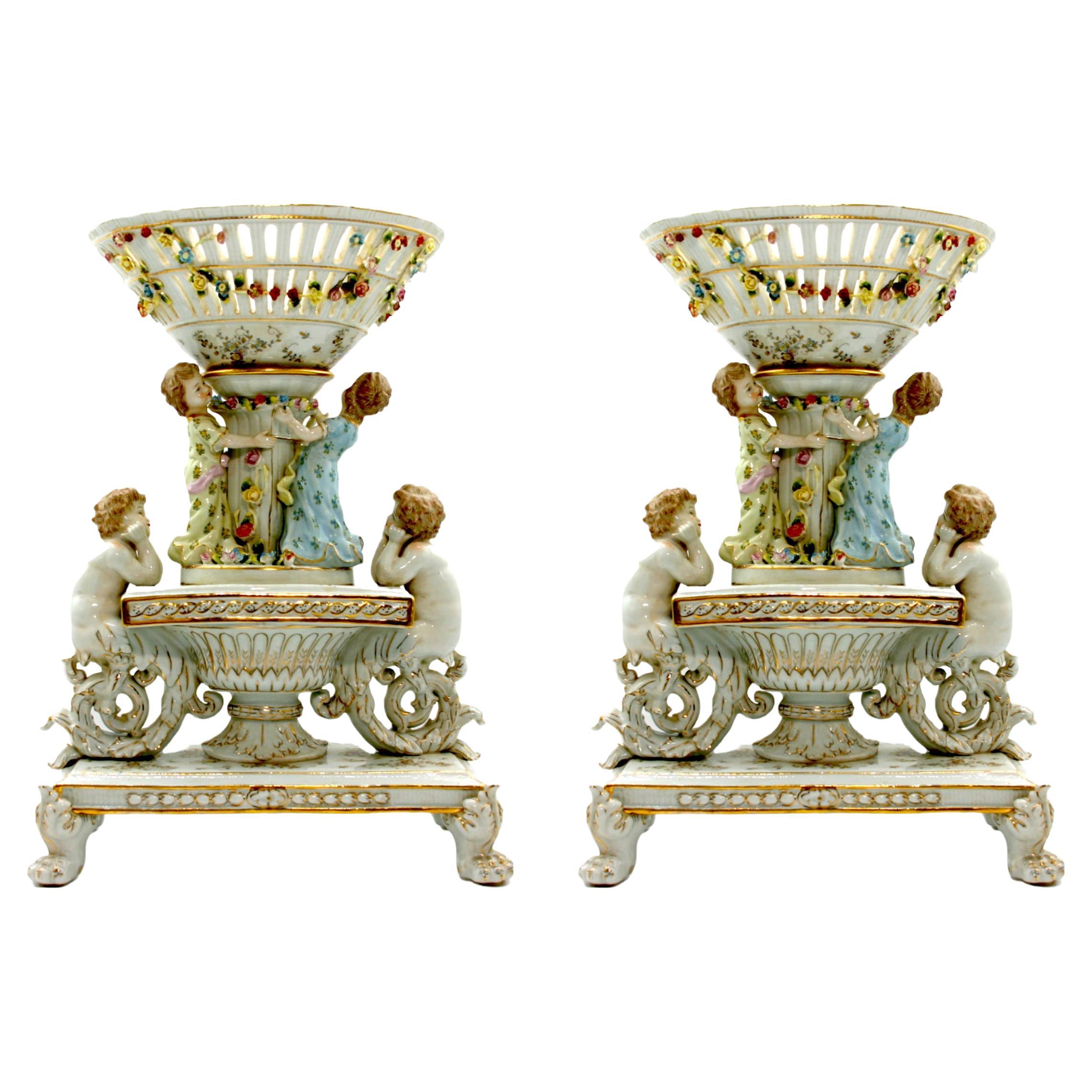 Large Pair German Porcelain Decorative Pieces