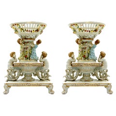 Large Pair German Porcelain Decorative Pieces