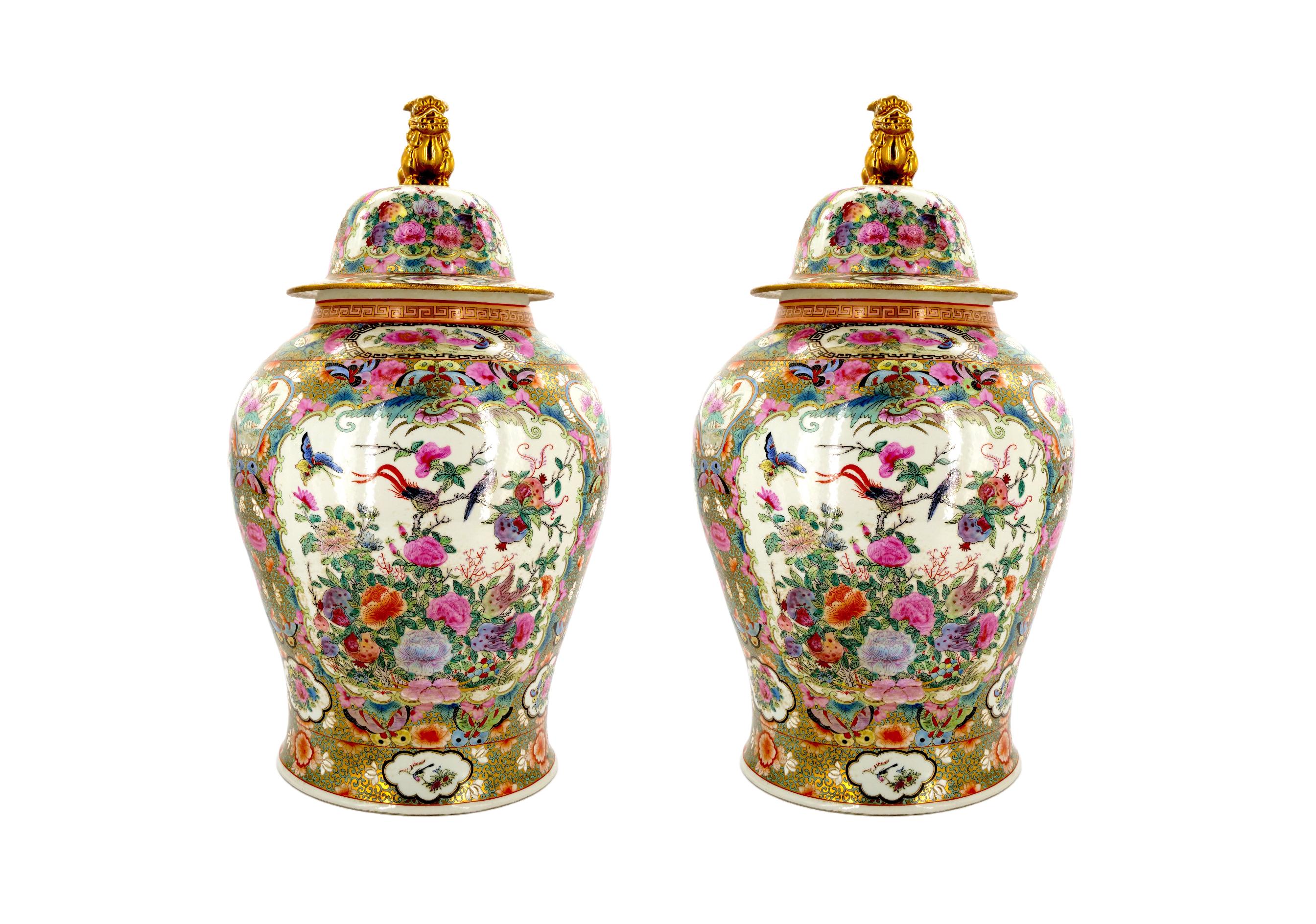 Large Pair Ginger Jar Porcelain Covered Urns In Good Condition In Tarry Town, NY