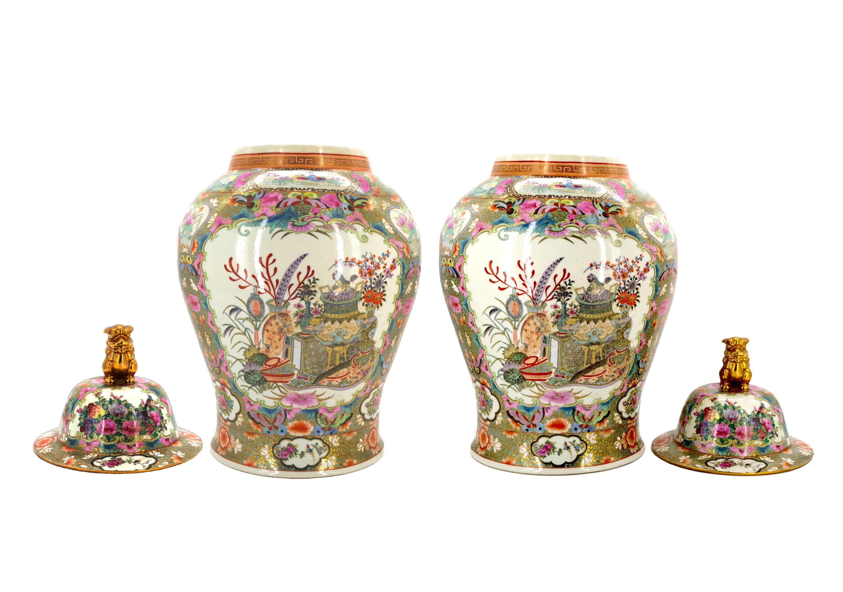 20th Century Large Pair Ginger Jar Porcelain Covered Urns