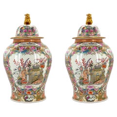 Large Pair Ginger Jar Porcelain Covered Urns