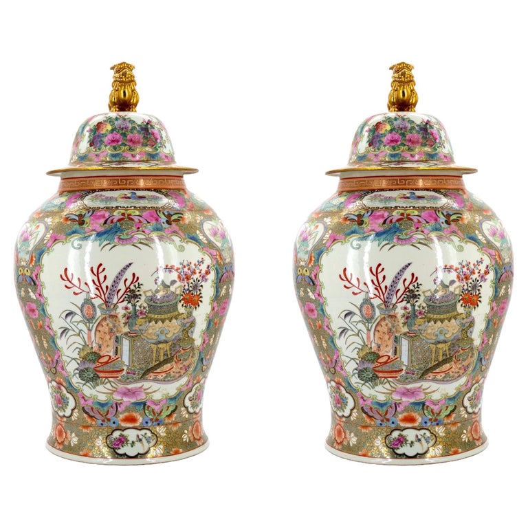 Large Pair Ginger Jar Porcelain Covered Urns at 1stDibs