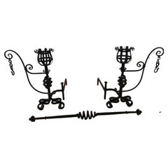 Large Pair Hand Forged Iron Spanish Colonial Mission Arts & Crafts  Andirons