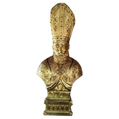 Large Pair Hand-Hammered Antique Brass Sculptures of a Bishops Italy 19th