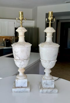 Large Pair Italian Column Neoclassical Alabaster Table Lamps