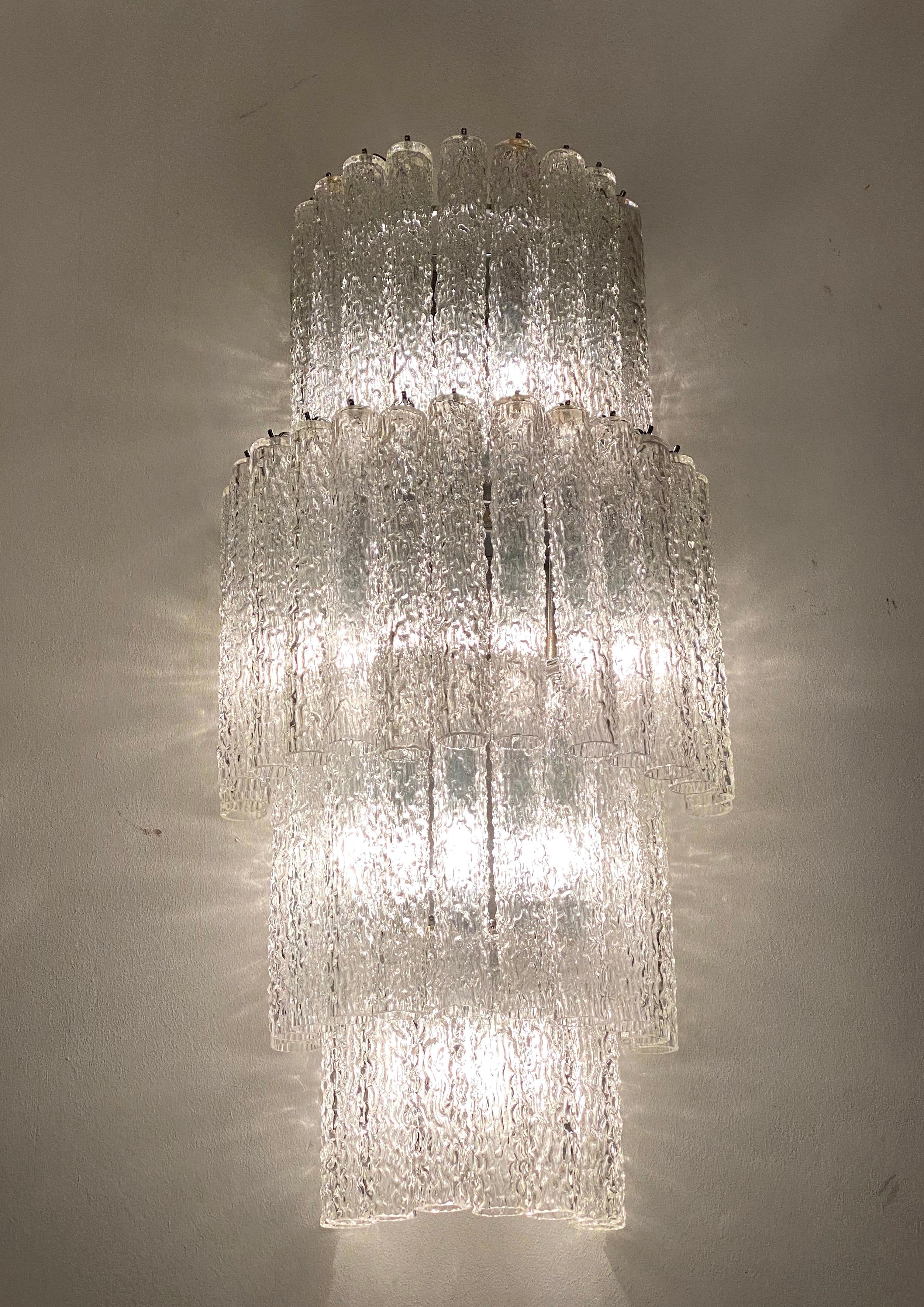 Mid-Century Modern Large Pair Italian Murano Glass Sconces or wall lights Attr, Venini, 1970 For Sale