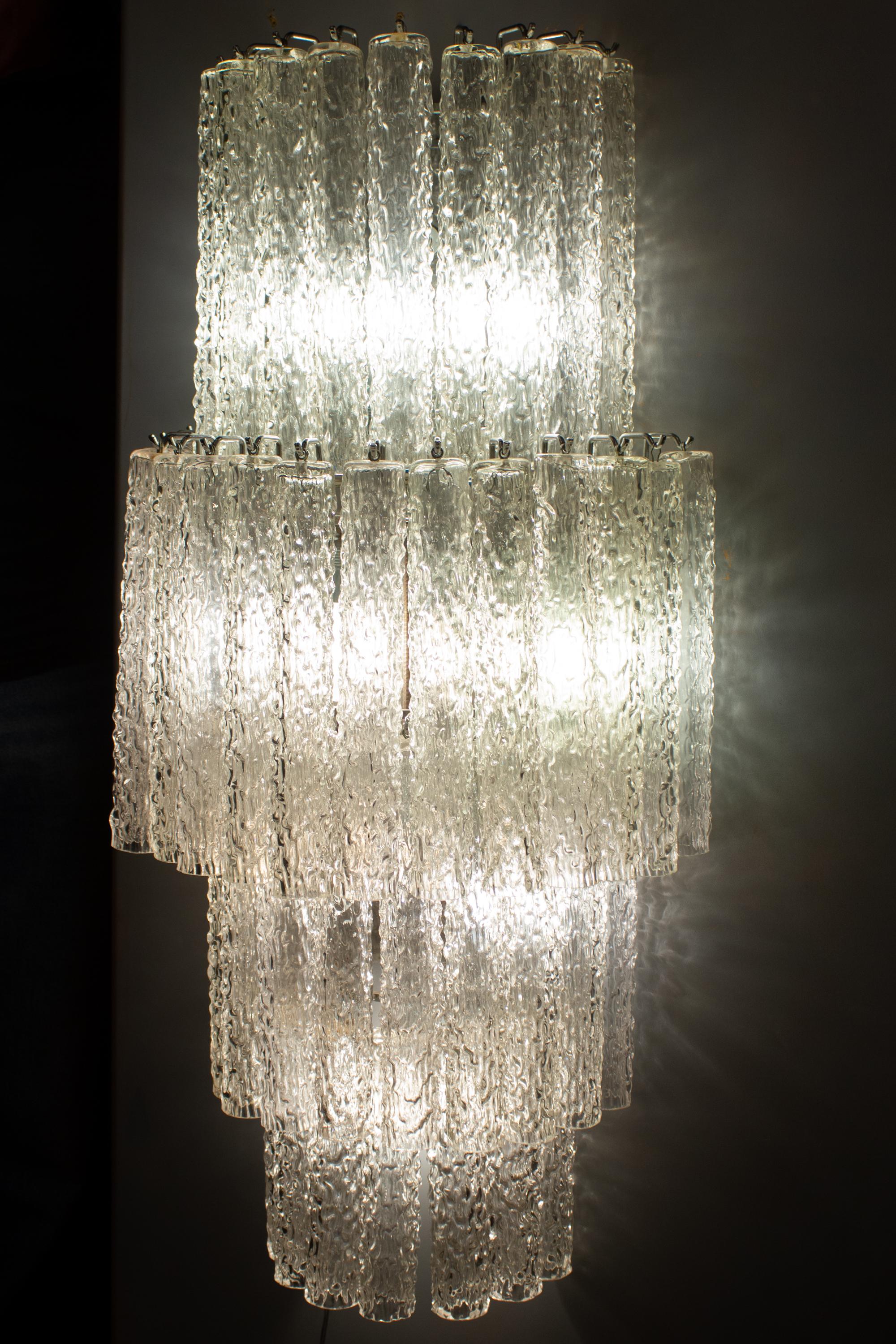 Blown Glass Large Pair Italian Murano Glass Sconces or Wall Lights Attr. Venini, 1970 For Sale