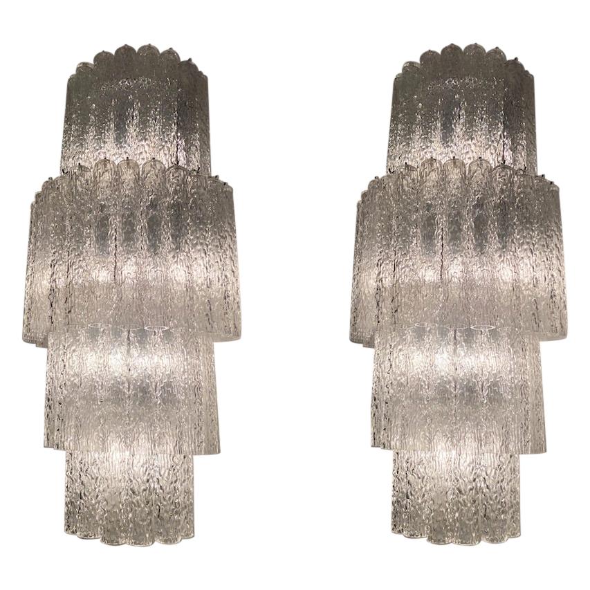 Large Pair Italian Murano Glass Sconces or Wall Lights Attr. Venini, 1970