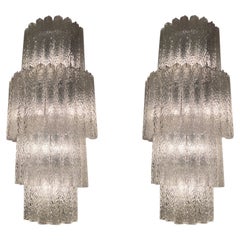 Large Pair Italian Murano Glass Sconces or Wall Lights Attr. Venini, 1970