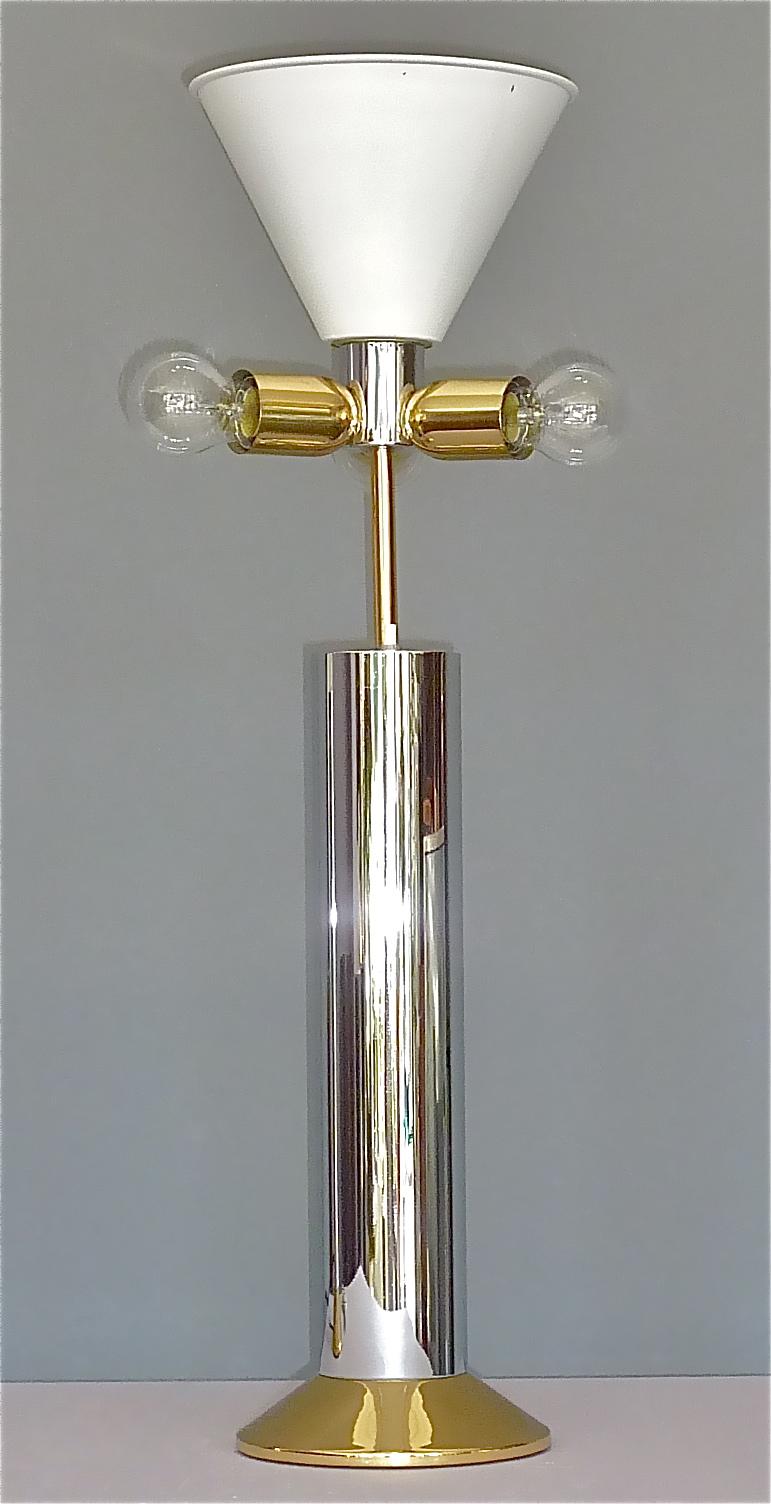 Large Pair Italian Table Lamps Rizzo Rega Crespi Style Chrome Gilt Brass 1970s 12