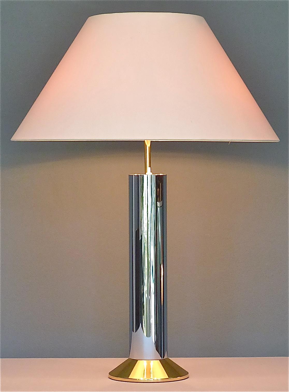 Mid-Century Modern Large Pair Italian Table Lamps Rizzo Rega Crespi Style Chrome Gilt Brass 1970s